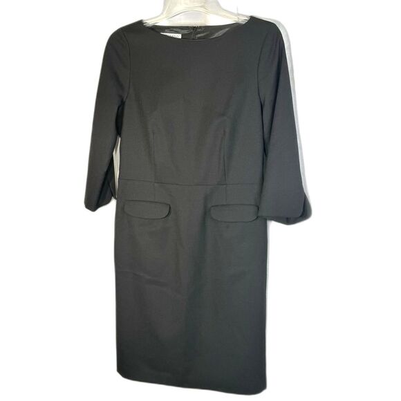 Pendleton virgin wool  Black Sheath Dress Bateau Neck 3/4 Sleeve size 10 - Picture 2 of 9